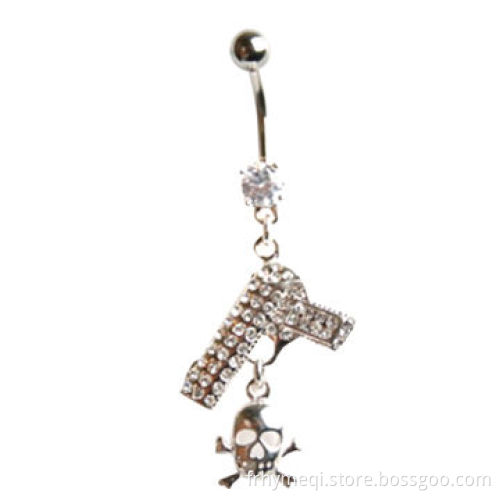 Dangling Crystal Navel Belly Ring, Nickel and Lead-free, 12mm Length, Customized Colors Available